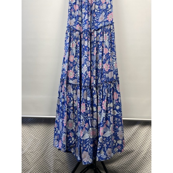 Abelโ The Label Womens Strapless Maxi Dress Sz S Blue Pink Floral Smocked Boho - Picture 3 of 8